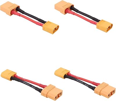 4pcs XT60 Male to XT90 Female Adapters with 14AWG 2in Cable - Ideal for RC Motors and Dual Battery Systems