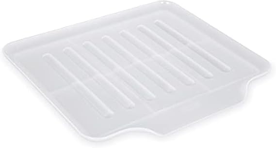 Copco Small Clear Dish Drain Board - Countertop Dish Drainer Tray with Self-Draining Angled Base and Raised Ribs, Fits Under Sink for Easy Storage