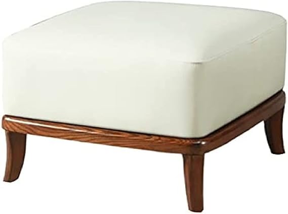 Resting Footstool Multifunction Seat with Solid Wood Legs,Modern Leather Foot Stool,Premium Footrest Sofa Stool,Square Ivory,50X50X32Cm