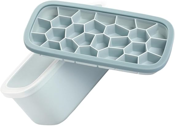 Silicone Ice Cube Molds Tray with Lid Nordic Blue Soft Bottom DIY Ice Maker for Home Bar Restaurant Reusable Tray for Pudding Jelly Candy Odor-Resistant Freezer Storage