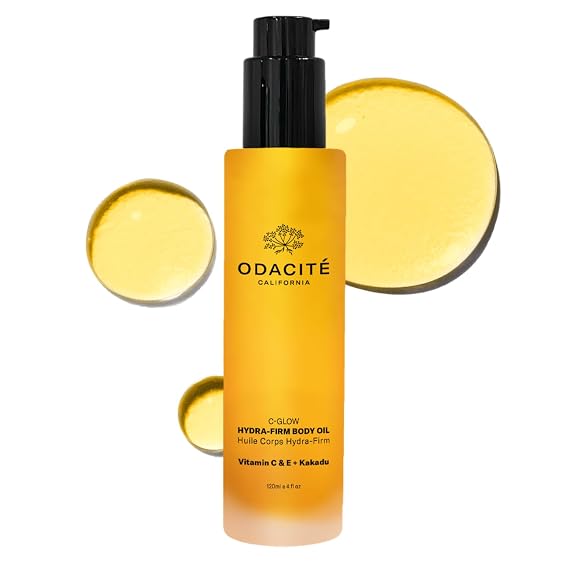 Odacite C-Glow Hydra-Firm Body Oil, Vitamin C + Kakadu Plum Brightening & Firming Body Treatment for Dry, Sensitive Skin, Hydrating Antioxidant Body Oil, 4 oz / 120 ml