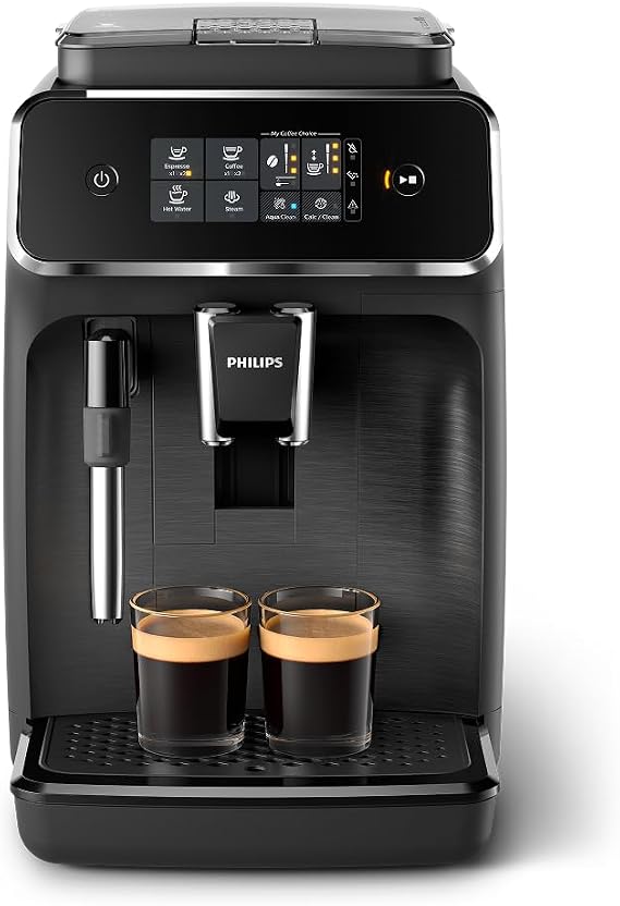 Philips 2200 Series Fully Automatic Espresso Machine, Classic Milk Frother, 2 Coffee Varieties, Intuitive Touch Display, 100% Ceramic Grinder, AquaClean Filter, Aroma Seal, Black (EP2220/14) | 2 Coffee Pre-Sets, hot water, ceramic grinder, intuitive touch display, adjustable strength and cup size, 15 bar (EP2220/14)