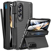 Caka for Samsung Galaxy Z Fold 4 Case [Thinner S Pen Holder] [Hidden Kickstand] [Hinge Protection] [Screen Protector] Full Body Hard Shockproof Phone Cover with Anti-Slip Textured for Fold4 - Black