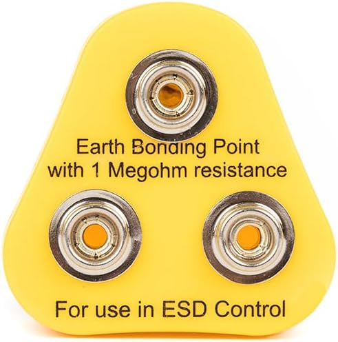 ESD UK Anti-Static Grounding Adapter, Earth Bonding Plug, With 3 x 10mm Studs For Grounding To Earth, 1 Meg-Ohm Resistor, Yellow