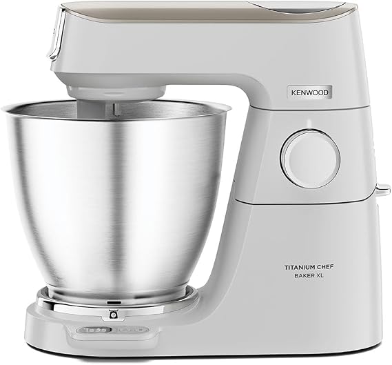Kenwood Titanium Chef Baker XL Kitchen Chef White 7 Lt Stainless Steel Large Hopper KVL65.001WH - Stand Mixer, Dough Kneader, Integrated Weighing, 1200 Watt