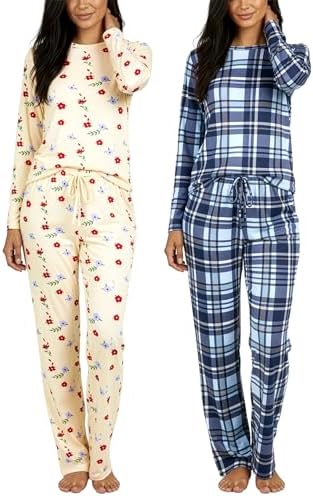Real Essentials 2 Pack: Womens Comfy Pajama Sets - Short & Long Sleeve Ladies Loungewear Sleepwear PJs Available In Plus