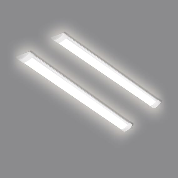 2 Pack 3FT LED Batten Light, 30W Slim Profile Wide Tube Lighting for Ceiling of Indoor Home Garage Shop Office, PC Body,Neutral White 4000K [Energy Class F]