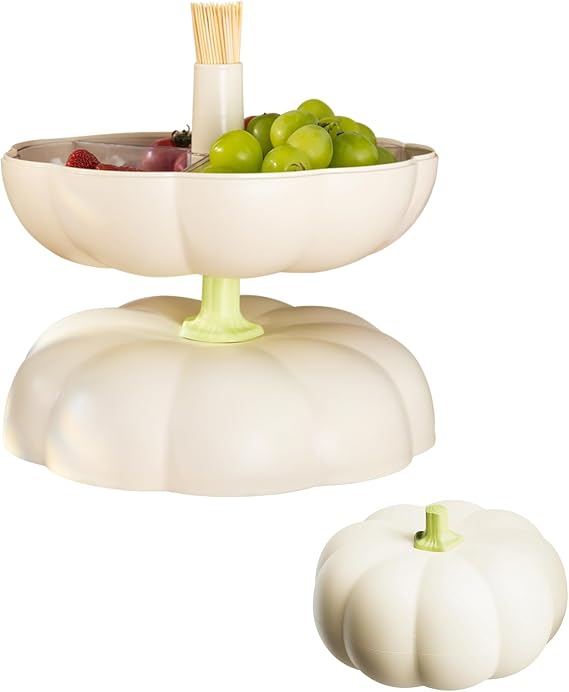 SKEPPY Divided Serving Tray with lid, Pumpkin snackle box container with 3 Compartments, Candy and Nut Serving Container for fruits, nuts, candies, and christmas snacks, White