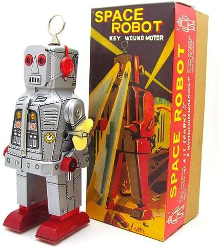 Charmgle Retro Tin Toy Walking Robot Adult Collection Home Decor Silver