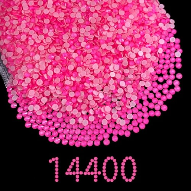 Hotfix Rhinestones Bulk,14400pcs Glass Gems Rhinestone Beads,Hot Fix Rhinestones for Bedazzling,Crafts Clothes DIY Decoration,Pink Neon,SS10