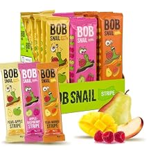 BOB SNAIL Healthy Fruit Snacks for Kids and Adults 30 Fruit Leather Snacks with Pear-Apple, Raspberry, Mango Vegan Low-Carb Variety Pack Strips for Kids Sugar Free Jerky Bars