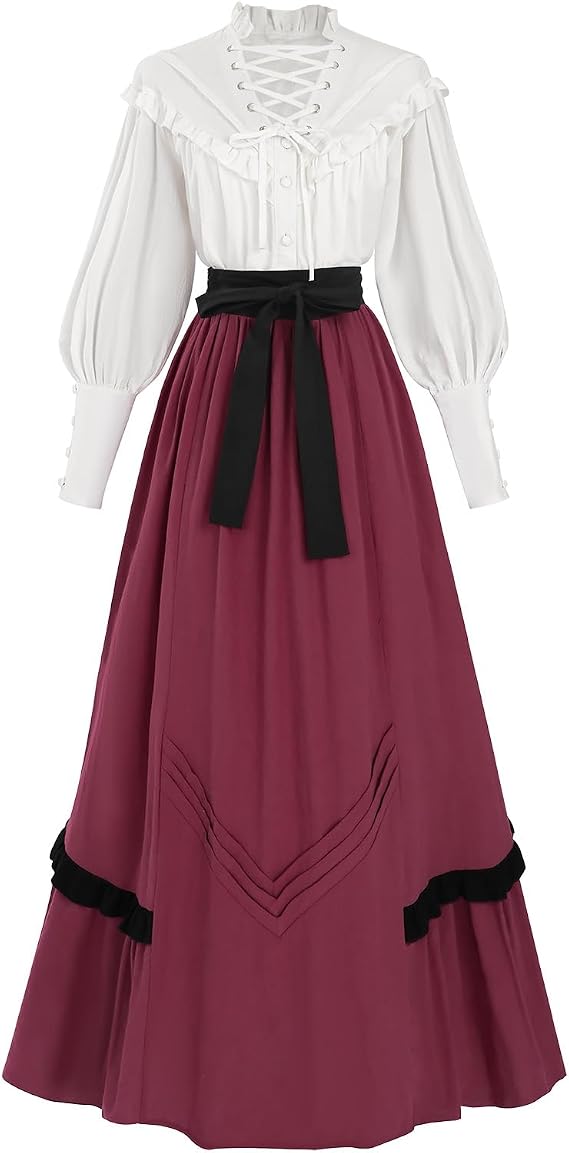LTAKK Victorian Dress for Women Edwardian Renaissance Costume Medieval Vintage 1800s Dresses 2 Piece