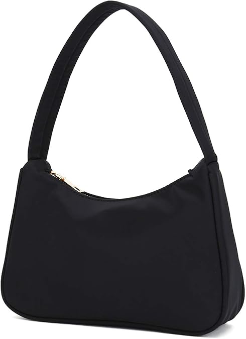 YIKOEE Small Nylon Shoulder Purse for Women Mini Handbag | Black Purse for Going out, Y2k Cute Bag for 90s/2000s Style
