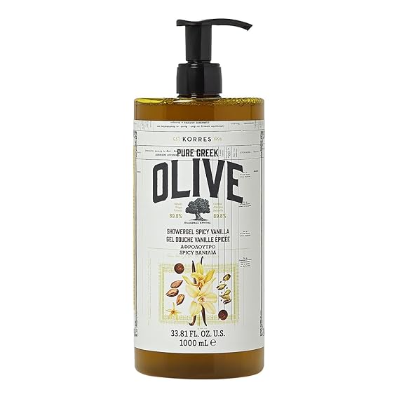 KORRES Pure Greek Olive Shower Gel, Spicy Vanilla, 33.8 Fl Oz