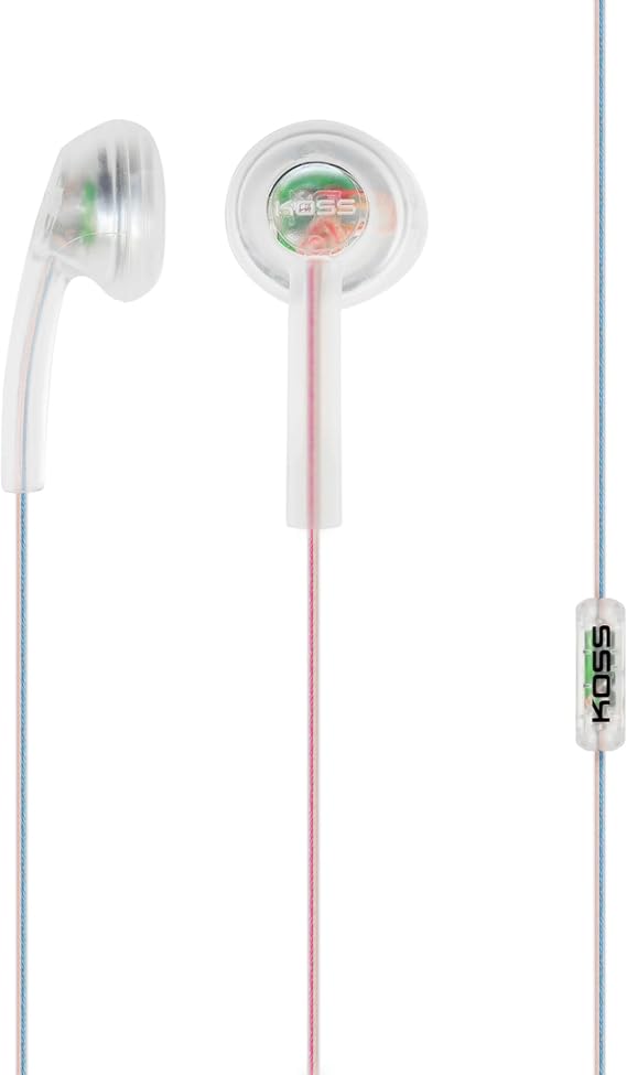 Koss CL/3i Clear Retro 90s Style Earbuds, Microphone, Wired Plug | Transparent Design, In-Line Microphone and Remote, 3.5mm Jack