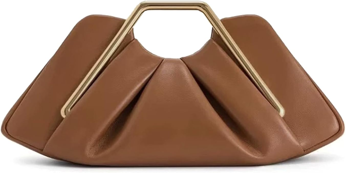 2026 New Brown leather Clutch for Women - Elegant Ruched Evening Handbags