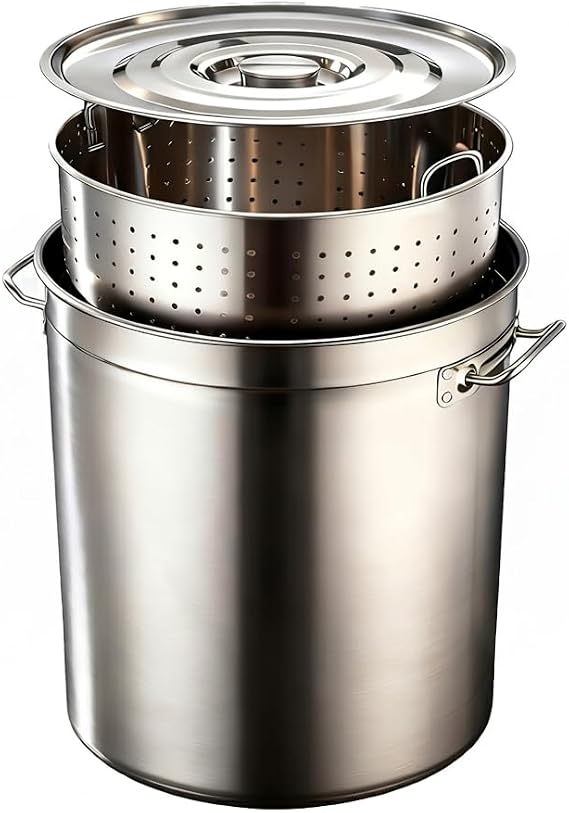 Crawfish Cooker, 2-piece Stainless Steel Crawfish Boil Pot Set with Lid | Thickened Strainer & Stock Pot | 11.81 Inch (30cm)