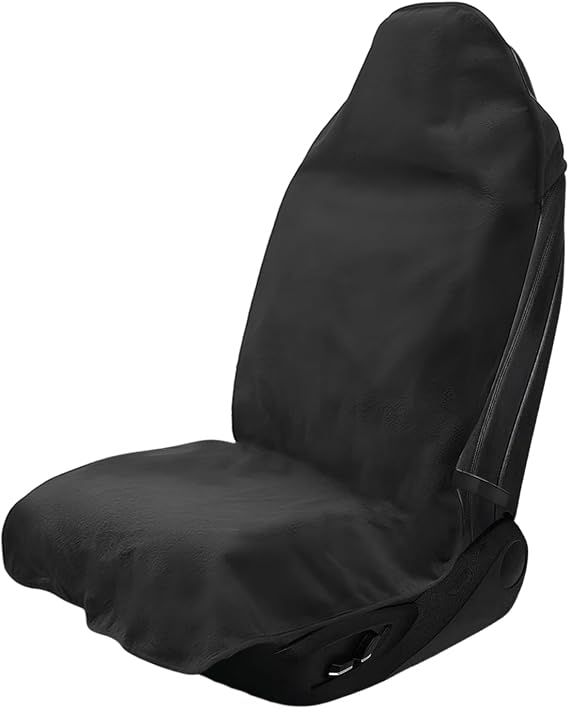 Car Towel Seat Cover, Sweatproof Washable Auto Front Seat Protector with Non-Slip Backing, Waterproof Vehicle Seats Protective Cover for Post Gym Workout Beach Hiking (Black)