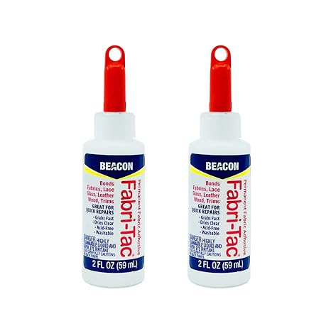 BEACON Fabri-Tac Premium Fabric Glue - Quick Drying, Crystal Clear, Permanent - for Fabrics, Canvas, Lace, Wood and More, 2-Ounce, 2-Pack