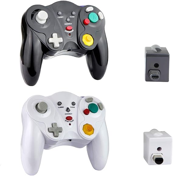 VTone PGYFDAL Wireless Gamecube Controller, 2 Pieces 2.4G Wireless Classic Gamepad with Receiver Adapter for Wii Gamecube NGC GC (White and White)