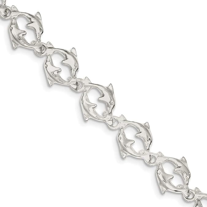 Solid 925 Sterling Silver Dolphins Bracelet