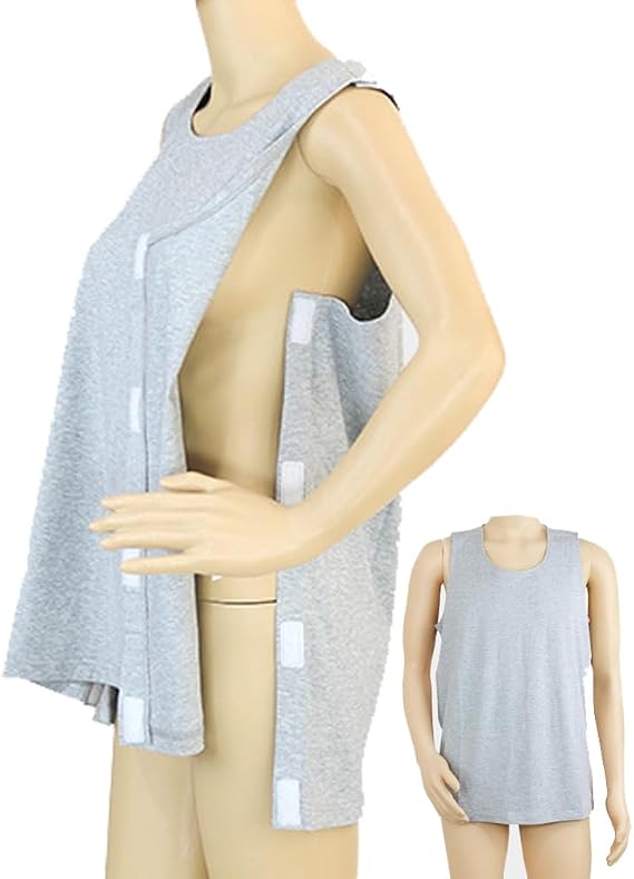 Post Shoulder Surgery Shirt,Sides  Arm Opening,Snap Open Tearaway Shirt,Soft Cotton Material,Chemo Clothing for Home Care/Post Surgery/Dialysis/Elderly/Fracture/Disability/Rehab Gray
