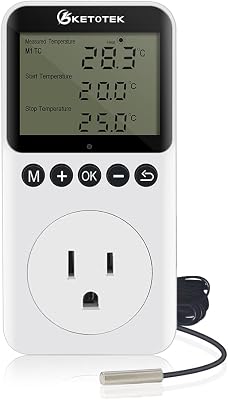 KETOTEK Digital DayNight Temperature Controller 120V, Thermostat Outlet Plug with Timer, Thermostatic Outlet Switch 110V with 3m Sensor for Reptile Terrarium Greenhouse, HeatingCooling Temp Control