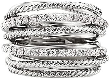 Sterling Silver Cross Rings Cubic Zirconia Fashionable Multi-Ring Combination of Two Colors CZ Diamond Multi Row Eternity Engagement Wedding Band Ring for Women 7