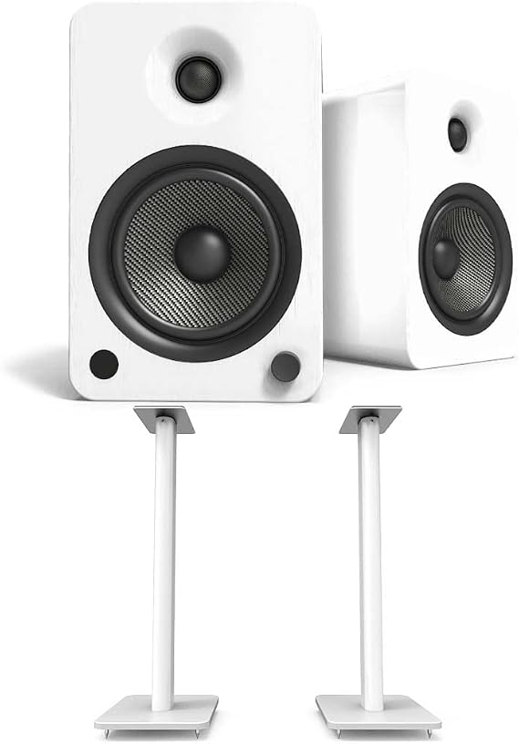 Kanto YU6MW 200W Bookshelf Speakers with Bluetooth - Matte White (Pair) with Kanto SP26PLW 26" Fixed-Height Stands for Bookshelf Speakers - White (Pair) (2022)