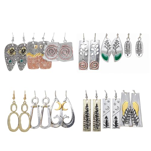 12 Pairs Vintage Geometric Druse Crystal Drop Dangle Earrings Ethnic Style Vintage Boho Jewelry Waterdrop Earrings Jewelry Set for Women