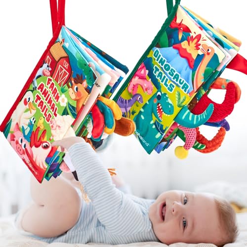 hahaland Baby Books 2PCS - Baby Toys 0-6 Months - Touch & Feel Tummy Time Sensory Soft Books for Babies 0-12 Months, Stroller Travel Toys