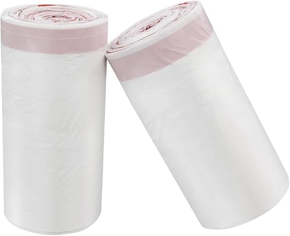 30 Gallon Drawstring Trash bags, White, 65 Counts