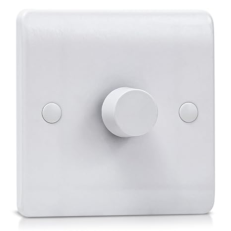 Universal LED Dimmer Switch, 1 Gang 2-Way (3-150W), Rotary Push On/Off, Compatible with Dimmable LED/Halogen/Incandescent Bulbs - White Moulded Design