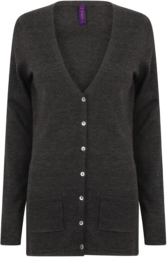 Henbury Womens v-button cardigan Grey Marl M