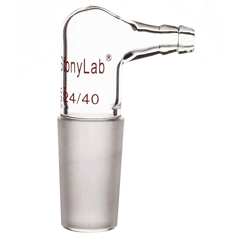 stonylab Glass 90 Degree Vacuum/Gas Adapter, Borosilicate Glass Bent Inlet Adapter with 24/40 Inner Joint and Hose for Laboratory Lab Supply