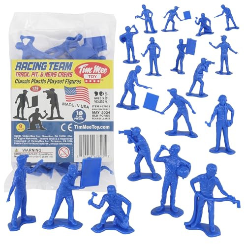 TimMee Car Racing Team Pit Track & News Crews - Blue 18pc Plastic Toy Figures US