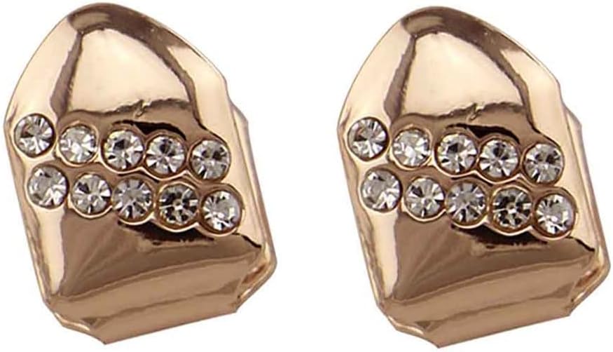 Psivika 2PC Gold Plated Diamond Single Grillz Cap for Your Teeth Grillz Men Women Hip Hop Jewelry Gift