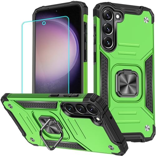 for Samsung S23 Case with Screen Protector: Military Grade 360 Rotatable Kickstand Shockproof Protective Cases for - Samsung Galaxy S23 (Green)