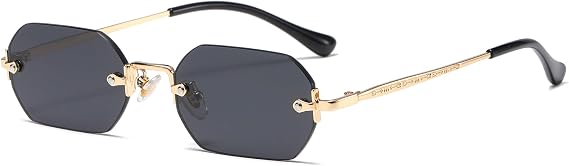 Retro Rimless Rectangular Sunglasses Women Men Vintage Slim Rectangular Tinted Glasses