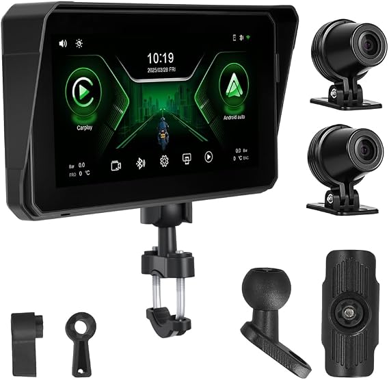 Digital Motorcycle Dashboard Carplay Android Auto Portable DVR Smart Player 6 Inch IPX8 Waterproof with 2 Cameras
