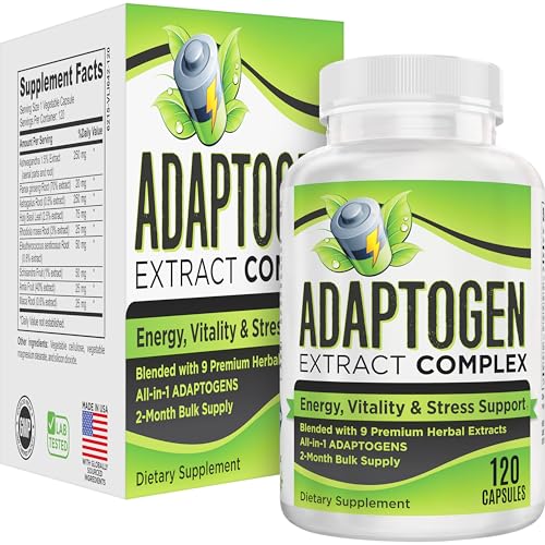 2-Month Adaptogen Supplement 9-in-1 Adaptogenic Complex with Ashwagandha, Panax Ginseng, Rhodiola  More | Herbal Extract Blend | Adaptogen Supplements | 60-Day Bulk Supply | 120 Capsules
