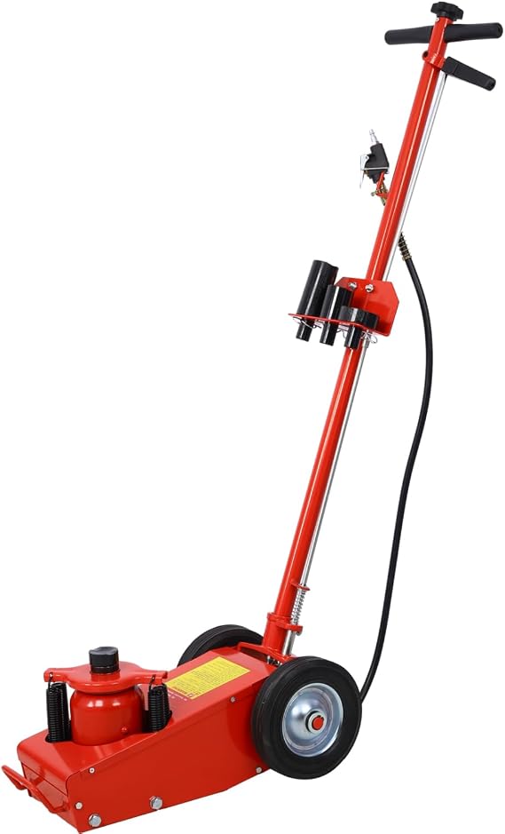 Dawn Jade 35 Ton Hydraulic Floor Jack Air-Operated Axle Bottle Jack with (4) Extension Saddle Set Built-in Wheels, Red