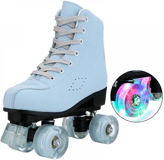 XUDREZ Women's Girls SkyBlue Frosted Material Classic High-top Roller Skates for Beginner, Indoor Outdoor Use
