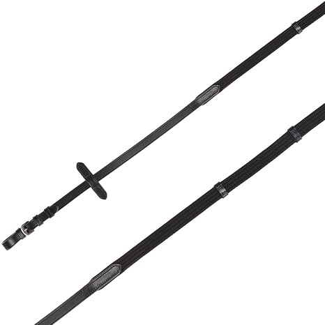 Cottage Craft Webbed Reins for Horses with Leather Stoppers - Horse Riding Equipment (Black, Full)