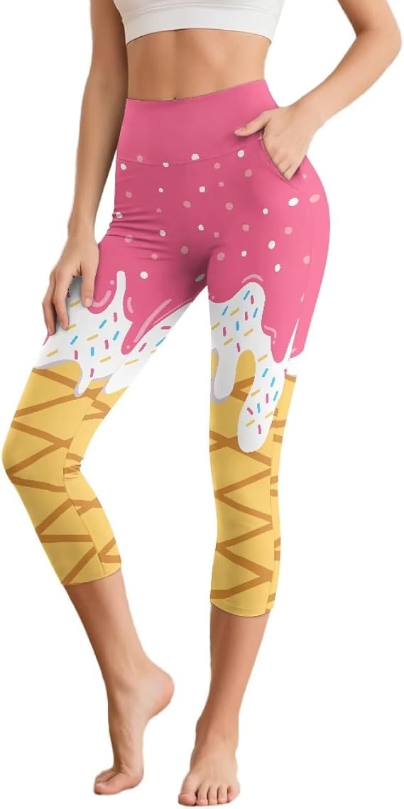 Capri Leggings for Women High Waisted Yoga Leggings with Pockets for Women Tummy Control Yoga Pants Ladies