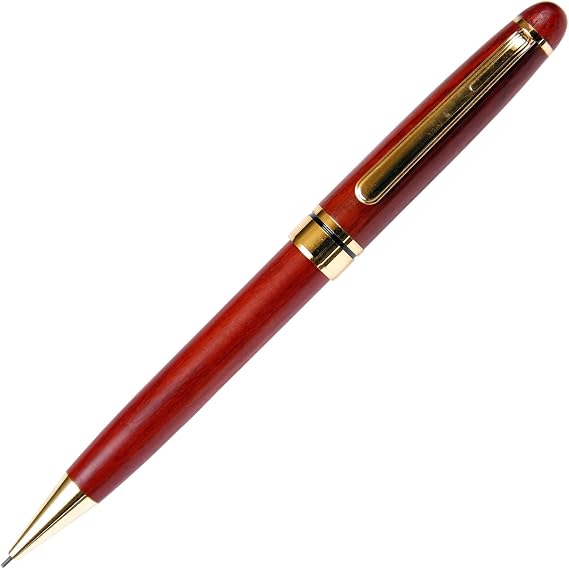Lanier Stained Rosewood Mechanical Pencil 0.9mm Lead Refill, Twist-Action, Polished Rosewood-Look Body with Gold Accents Retractable Wood Pencil for Writing & Drafting