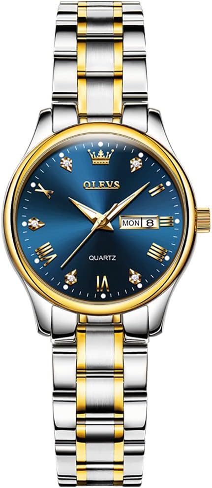 OLEVS Women's Watch Stainless Steel Analogue Quartz Day Date Women's Watch Waterproof Small Face Luminous Watch Elegance Leisure Women's Watches