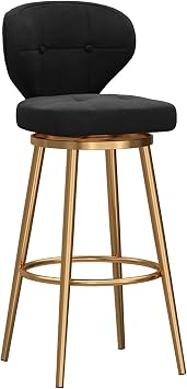 Counter Stools Set of 1, Swivel Counter Height Stools with Back, Velvet Upholstered Armless Barstools for Kitchen Island and Home Bar, Seat Height 65cm, Black