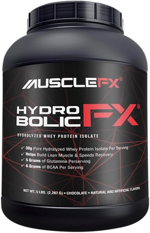 Hydrobolic FX Pure Hydrolyzed Whey Protein Isolate Powder - Lean Muscle & Speedy Recovery 26g of Protein, 5g of Glutamine & 6g of BCAA (Chocolate, 5 LB)