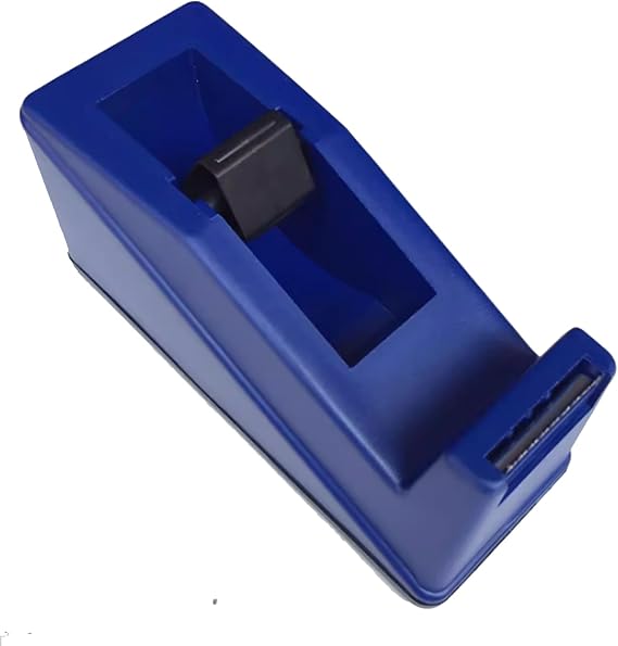Heavy Duty Desktop Tape Dispenser, Black Plastic Construction, Non-Slip Base, Office and Home Use (Blue)